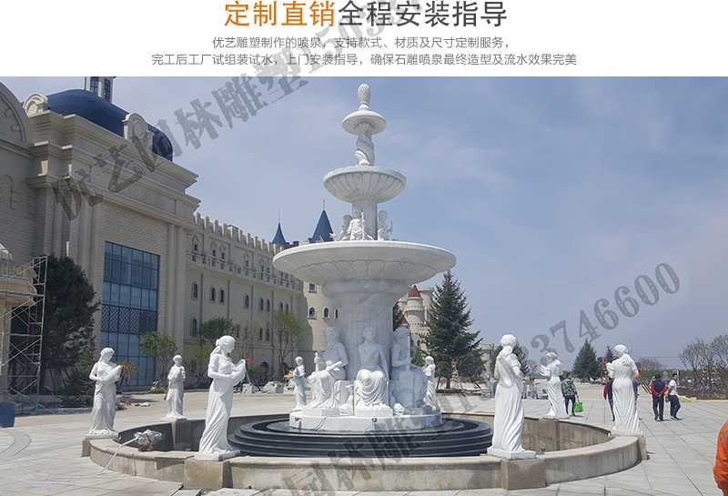 大理石景觀噴泉安裝，如何安裝大型景觀噴泉，定制石雕噴泉工廠