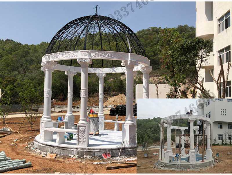 石雕涼亭案例，景觀涼亭怎樣安裝，石雕涼亭定制工廠